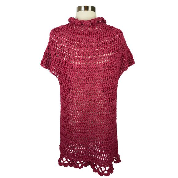 Handmade Burgundy Crocheted Cardigan - One Size - Picture 4 of 4
